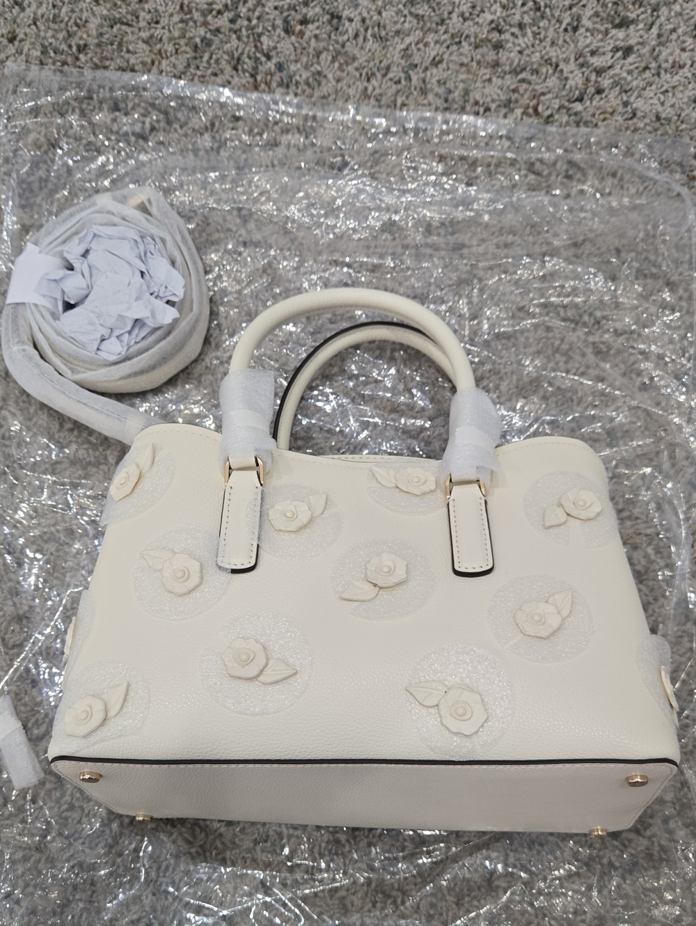 Kate Spade Elegant Cream Floral Appliqué Satchel Bag